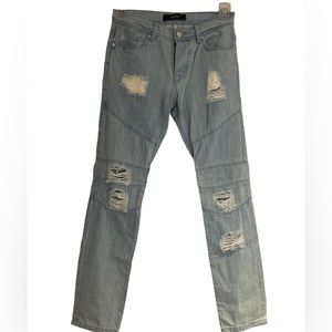 Mens Jeans Stampd Distressed Light Wash Denim Jeans Size 28